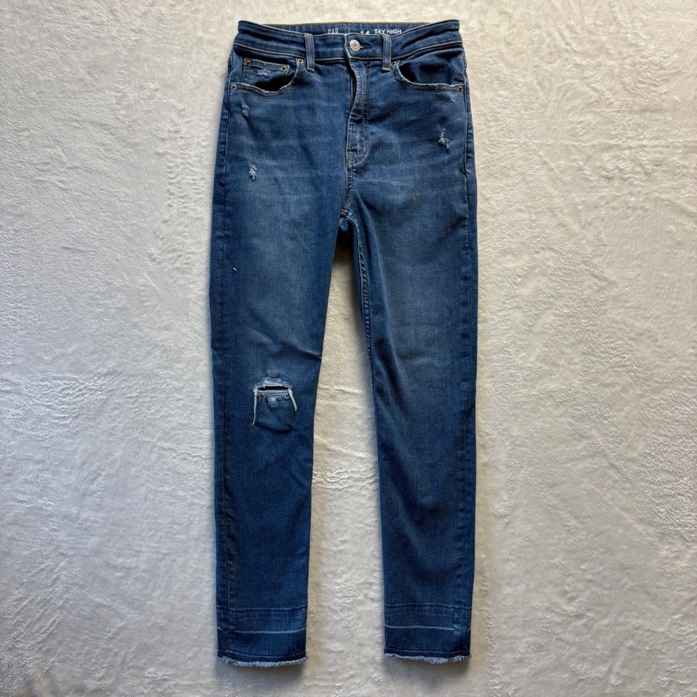 Gap Teen‎ Jeans Girl Sz 14 Sky High Skinny Ankle Distressed Denim